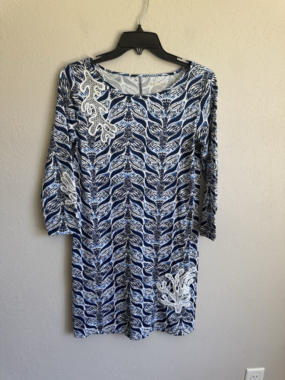 Lilly Pulitzer Blue White Pima Cotton Mermaid Tail Shift Dress Womens S Beach